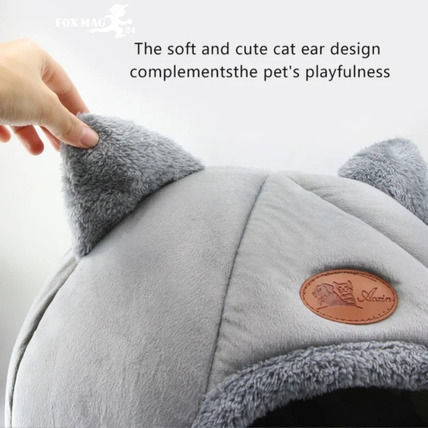 Katzenbett Samt Material Wasserdicht 33x33x30 cm Grau