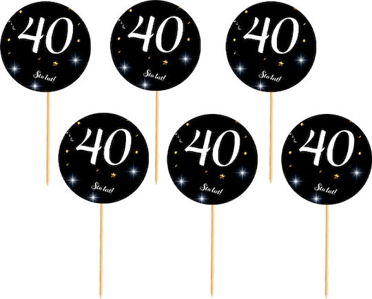Toppery 40 Aniversare Fundal Negru Text Alb 6 Bucăți