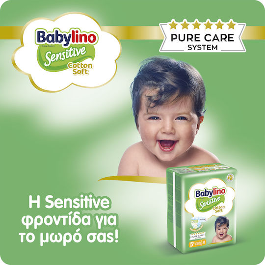 Babylino Scutece cu bandă adezivă Sensitive Cotton Soft Nr. 5+ pentru 12-17kg 42buc