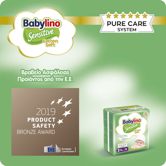 Babylino Scutece cu bandă adezivă Sensitive Cotton Soft Bumbac moale Nr. 3 pentru 4-9kg 56buc