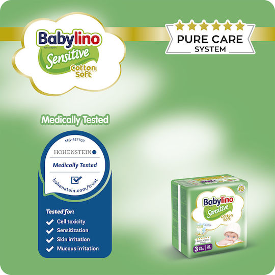 Babylino Scutece cu bandă adezivă Sensitive Cotton Soft Bumbac moale Nr. 3 pentru 4-9kg 56buc