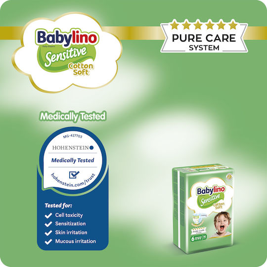 Babylino Scutece cu bandă adezivă Sensitive Cotton Soft Nr. 6 pentru 13-18kg 114buc