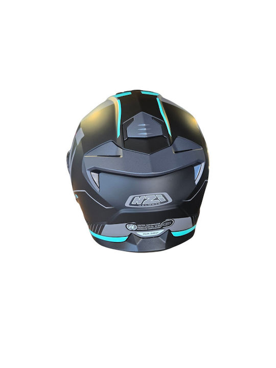 NZI Combi 3 Duo Orbe Black/Anthracite/Turquoise Matte Motorcycle Helmet Flip-Up ECE 22.06 1550gr with Sun Visor