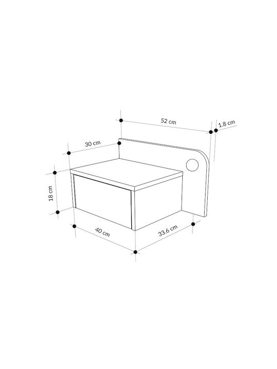 Bedside Table Dotta Wooden Beige 52x33.6x28cm