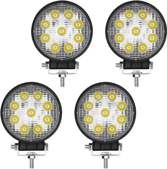 Led Αδιάβροχοι Στρογγυλοί Προβολείς 27w 12-24v 2300lm 6500k Ip67 Σετ 4 Τεμαχίων