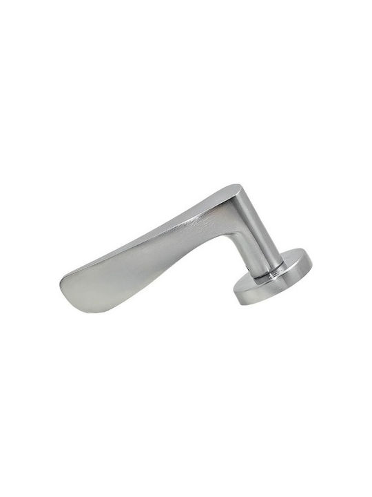 Convex Front Door Lever With Rosette Pair With Mouthpiece Matt Chrome