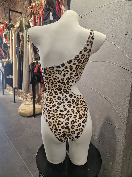 2025-5 Ολόσωμο Μαγιό με Ανοίγματα Animal Print Λέοπαρ