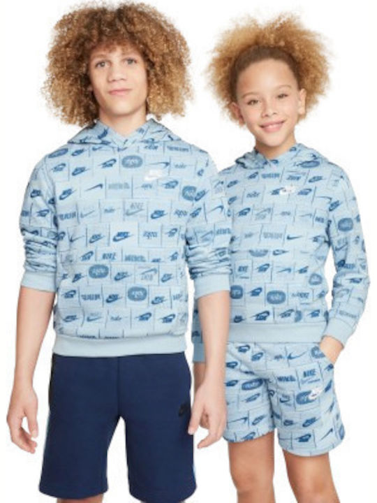 Fleece Kids Sweatshirt with Hood and Pockets Blue Sportswear Club