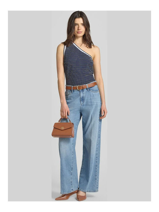Women's Off-Shoulder Striped White and Blue Blouse