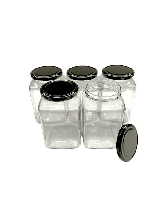 SteweHome Set of 5 General Use Glass Black Jars with Lid 1000ml