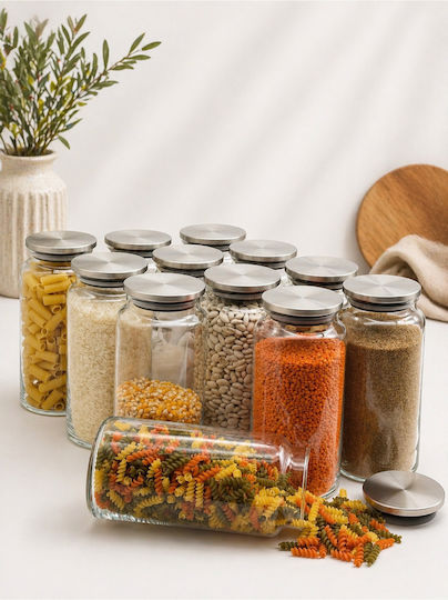 SteweHome Set of 12 General Use Glass White Jars with Lid 1300ml