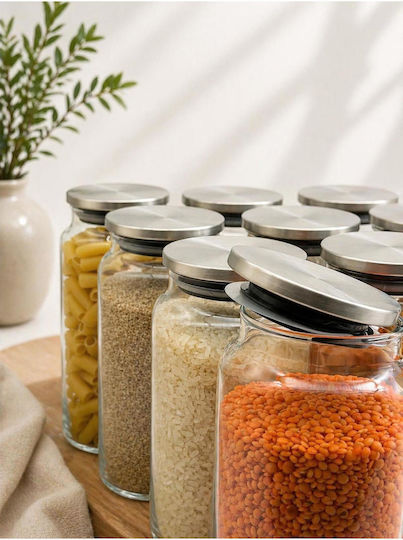 SteweHome Set of 12 General Use Glass White Jars with Lid 1300ml