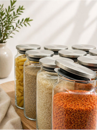 SteweHome Set of 12 General Use Glass White Jars with Lid 1300ml