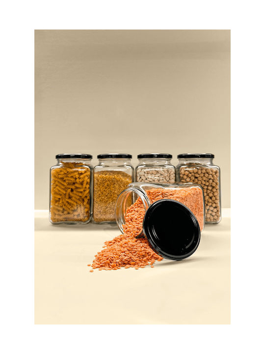 SteweHome Set of 5 General Use Glass Black Jars with Lid 1000ml
