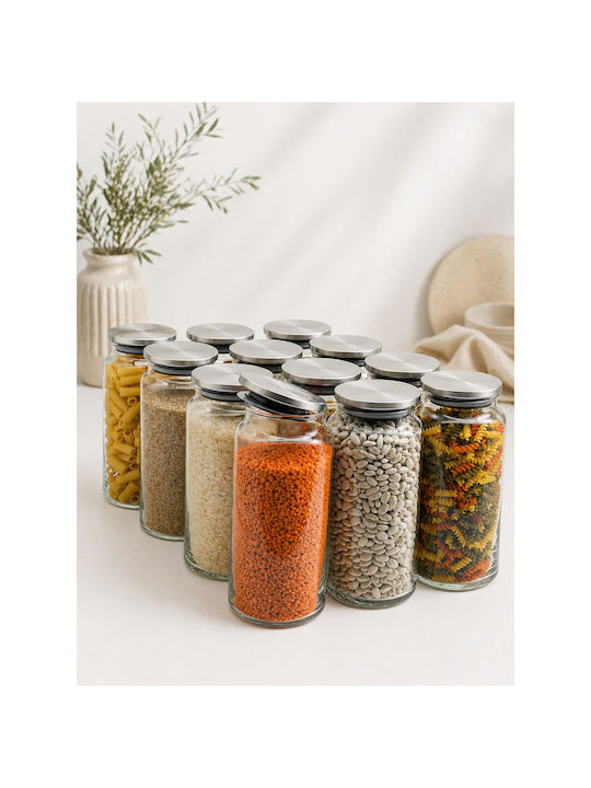 SteweHome Set of 12 General Use Glass White Jars with Lid 1300ml