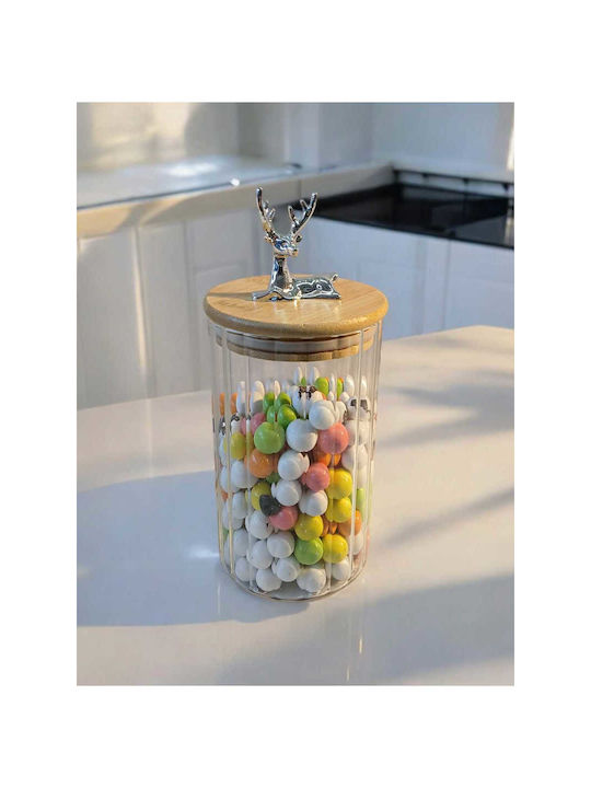 SteweHome Set of 2 Pieces Glass White Cereal Jars with Airtight Lid 9x15cm