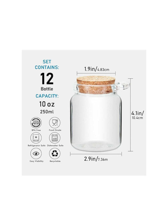 SteweHome Set of 6 General Use Glass White Jars with Cork 250ml