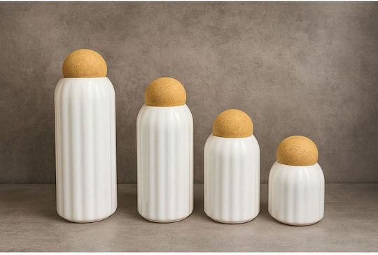 SteweHome Set of 4 General Use Vases with Cork Porcelain White 1000ml