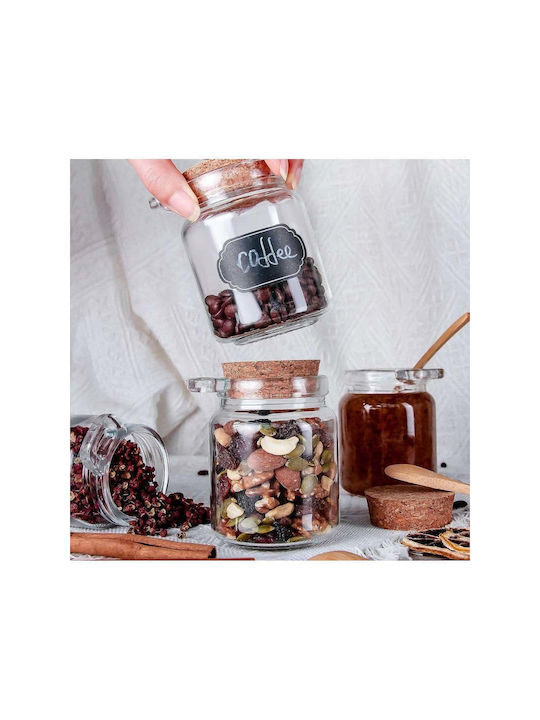 SteweHome Set of 4 General Use Glass White Jars with Cork 250ml