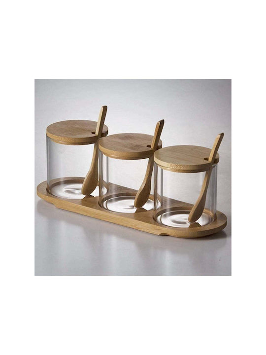 SteweHome Set of 3 Sugar and General Use Jars with Lid and Stand Glass Orange