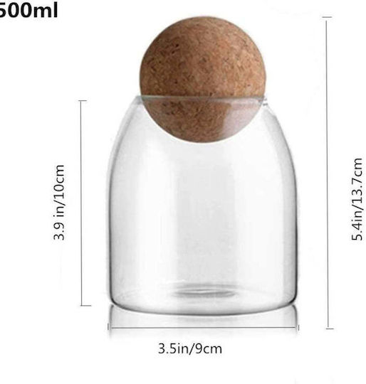 SteweHome Set of 2 Pieces Glass Brown Food Jars for General Use Tea Sugar Coffee with Cork 500ml