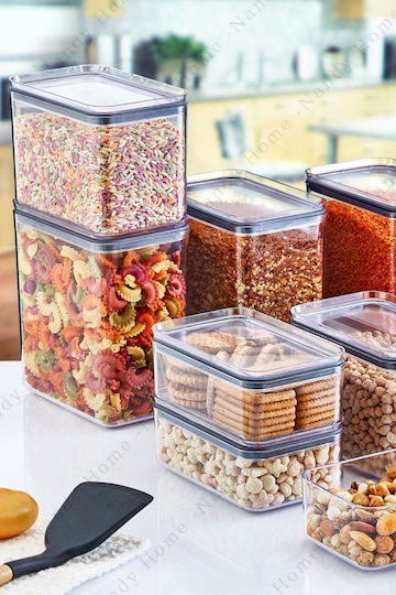 SteweHome Set of 3 General Use Jars with Lid Plastic Orange 750ml