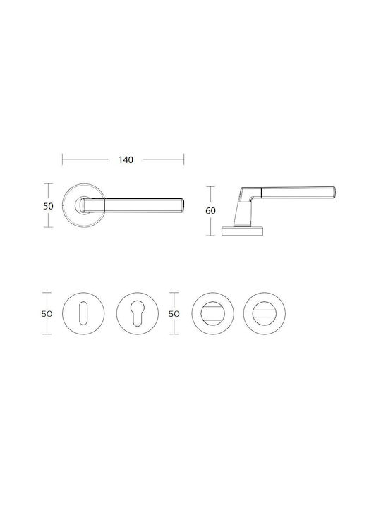 Convex WC Lever With Rosette 2095 Pair With Mouthpiece Nickel Matt