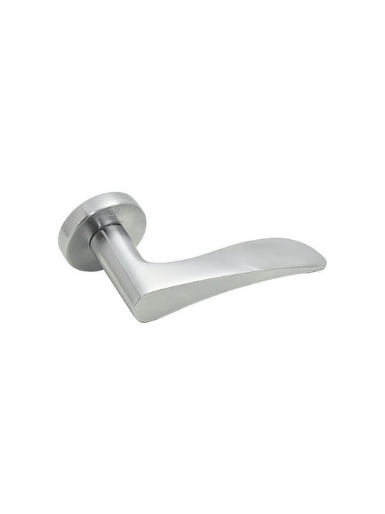 Convex Front Door Lever With Rosette Pair With Mouthpiece Matt Chrome