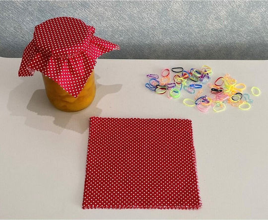 Stewehome Set Of 25 Pieces Fabric Jar Lid Covers Polka Dot Multicolored Elastic Binding Bands Red