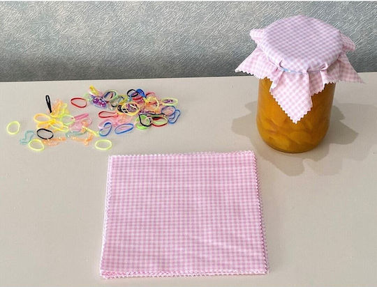 Stewehome Set Of Pink Fabric Jar Lid Covers Multicolored Elastic Tie Pink