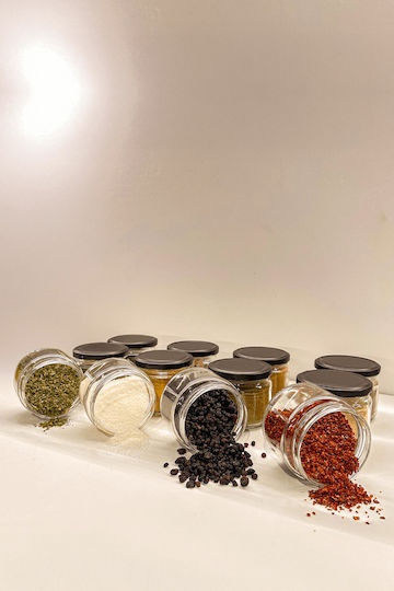 SteweHome Glass Spice Jars Black 12 Pieces