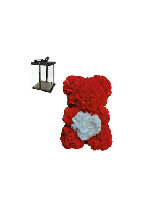 Rose Teddy Bear Artificial Roses White Heart Rose Petals Box Red 20cm Oem
