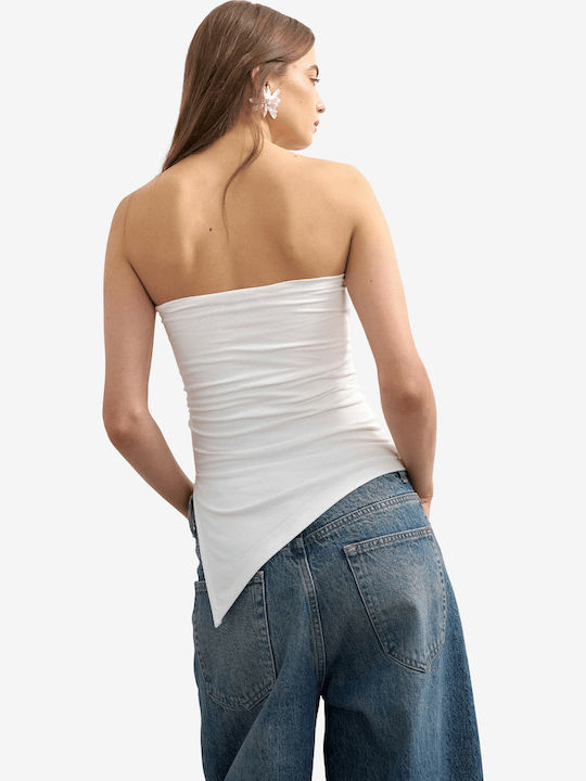 Women's Cotton Strapless White Blouse