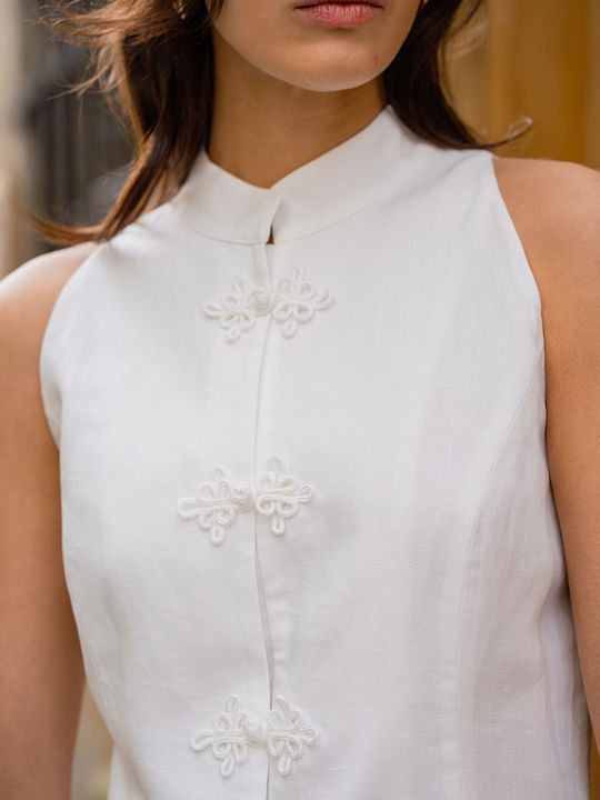 Women's Summer Linen Sleeveless White Blouse