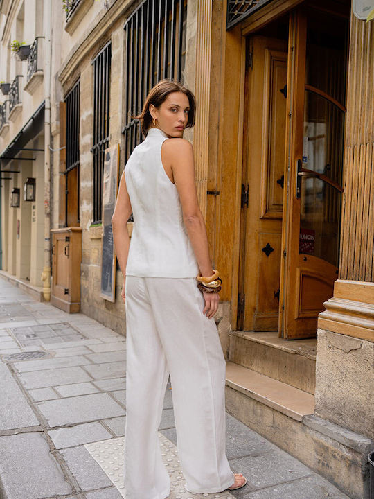 Women's Summer Linen Sleeveless White Blouse