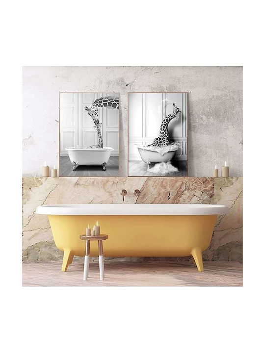 Poster De Perete Pe Pânză Fără Ramă 2x 60x90cm Design Girafă În Cadă