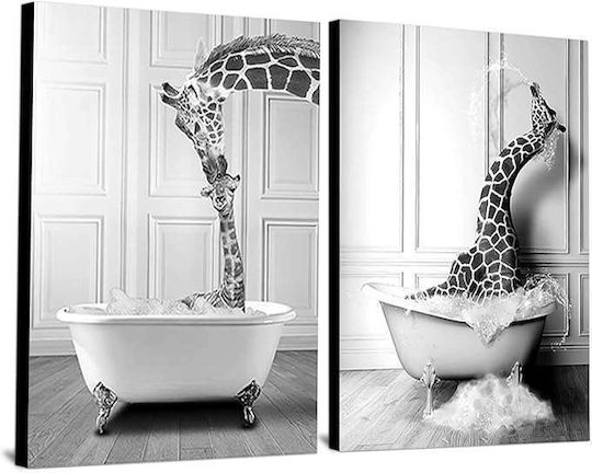 Canvas Wall Poster Without Frame 2x 60x90cm Giraffe In Bathtub Design