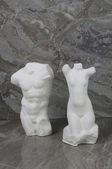 Stewehome Set of 2 Pieces Decorative Statues Female Male Nude Concrete White 7x14x14.5 Cm