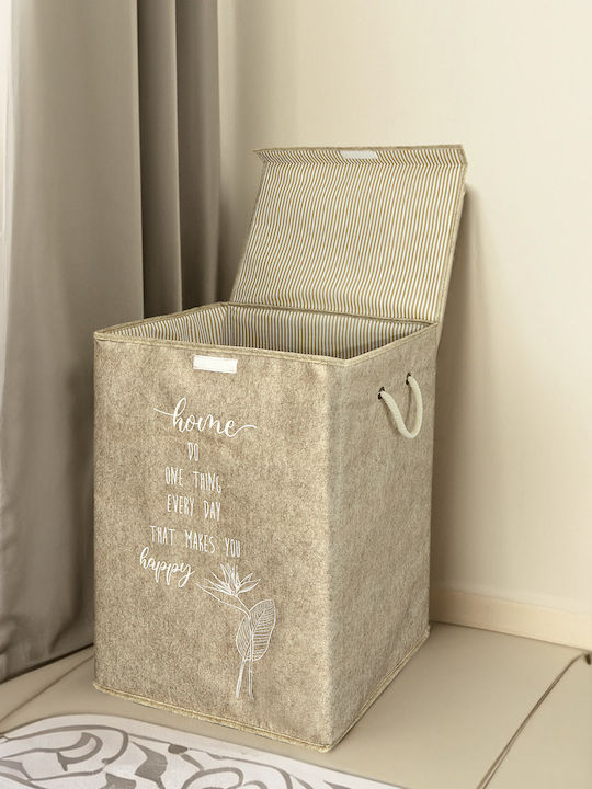 SteweHome Set Laundry Baskets Fabric Collapsible with Cap Beige