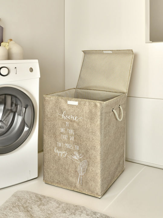 SteweHome Set Laundry Baskets Fabric Collapsible with Cap Beige