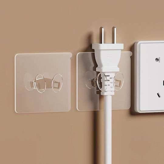 Femmit Set 10 Pieces Transparent Adhesive Wall Hooks Multipurpose Cables Plugs Sockets Bathroom Kitchen Cabinet & Home Organization No Drilling 6x6cm