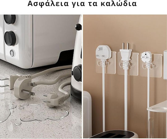 Femmit Set 10 Pieces Transparent Adhesive Wall Hooks Multipurpose Cables Plugs Sockets Bathroom Kitchen Cabinet & Home Organization No Drilling 6x6cm
