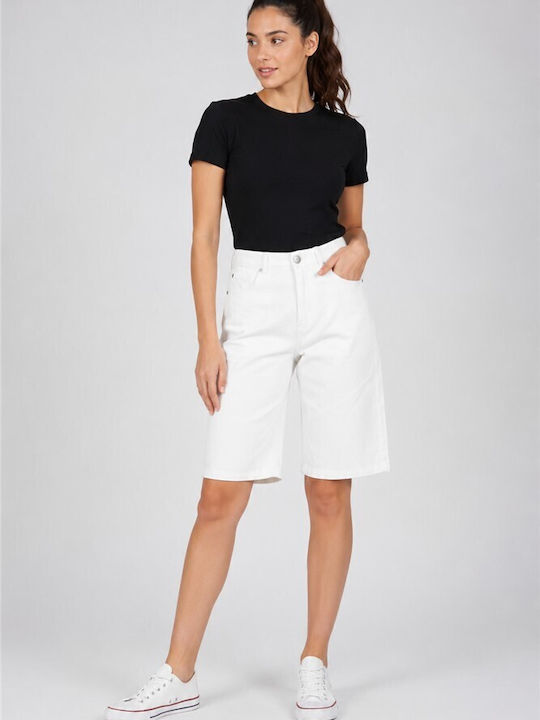Women's White Jean Bermuda