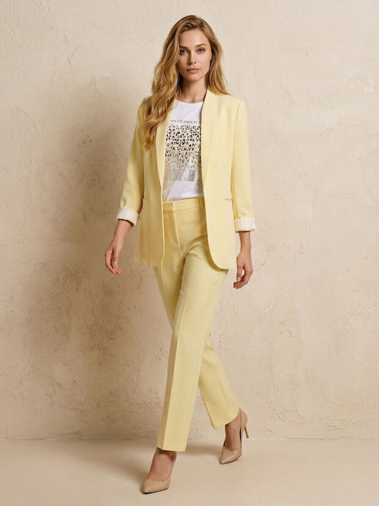 Women's High Rise Fabric Trousers in Straight Leg Yellow