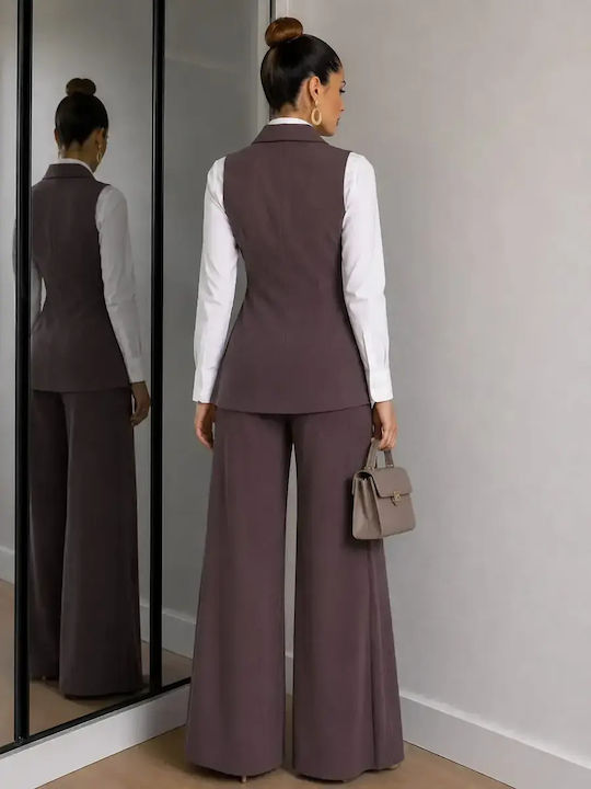 Damen Braune-Lila Satz mit Hochgebirge Gummiband Pantolon