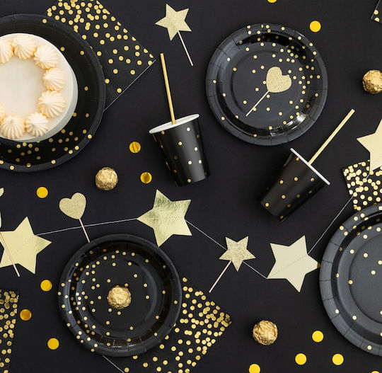 Black Plates Gold Dots Party 23cm 6pcs
