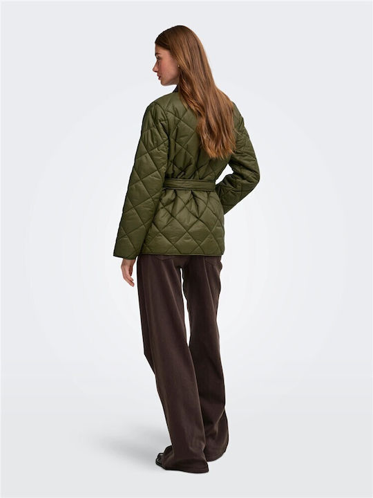 Langes Damen Jacke Für Winter Khaki