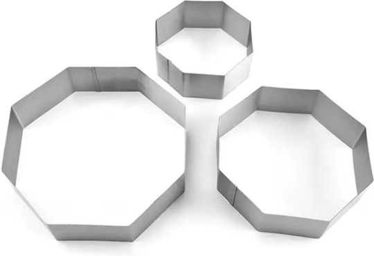 Set 3 Pufo Metal Octagon-shaped Cake Pans Cake Layers Silver Durable Easy To Use