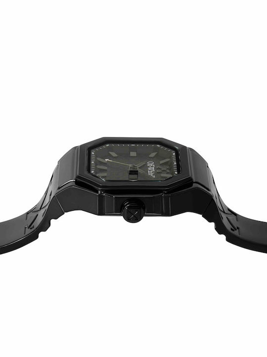 Off White Herrenuhr Batterie mit Schwarz Gummi Armband
