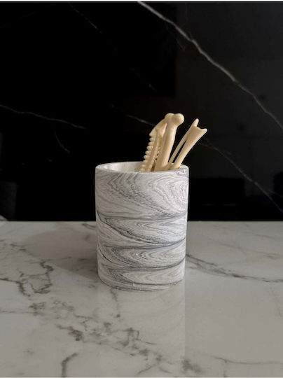 SteweHome Decorative Cylindrical Desk Pencil Holder Concrete Handmade Small Object Grey 7x10x10 Cm